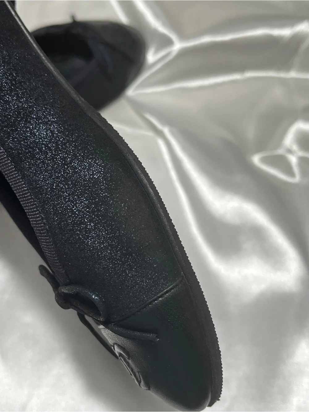 CHANEL Black Cap-Toe navy suede Ballet Flats with CC Logo